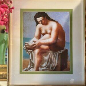 Picasso Art Print in Gold Frame - Pink, Blue & Brown Accents